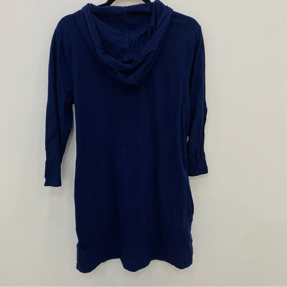 Lands End half zip hoodie swim cover-up navy cotton tunic dress Sz Medium